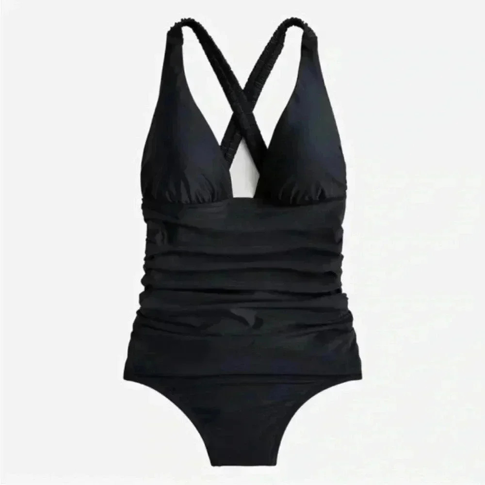 New with tags j crew black Scrunchie-strap plunge one-piece in size 0